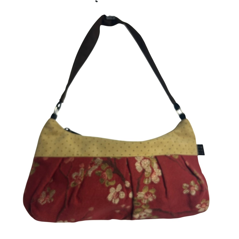 1154 Lill Studio Red Floral Tapestry Cherry Blossom Shoulder Bag Gold Metallic